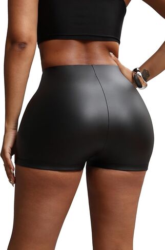 Faux Leather Shorts for Women High Waist Stretch Skinny Mini Shorts Sexy Hot Pants in Kuwait
