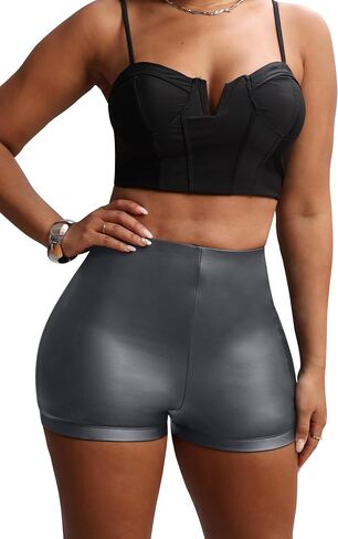 Faux Leather Shorts for Women High Waist Stretch Skinny Mini Shorts Sexy Hot Pants in Kuwait