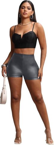 Faux Leather Shorts for Women High Waist Stretch Skinny Mini Shorts Sexy Hot Pants in Kuwait