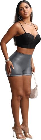 Faux Leather Shorts for Women High Waist Stretch Skinny Mini Shorts Sexy Hot Pants in Kuwait