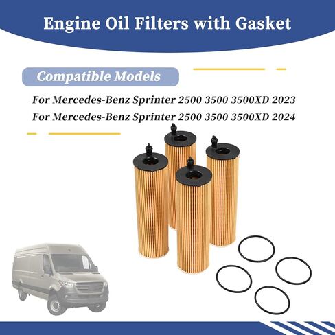 4pcs مرشحات زيت المحرك مع حشية متوافقة مع مرسيدس بنز العداء 2500 3500 3500xD 2023 2024 ، استبدل A6541801100 6541801100 in Saudi Arabia