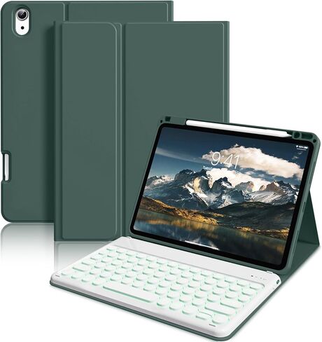 kenke Keyboard Case for iPad Air 11 Inch (M2) 2024, iPad Air 5th/4th Generation 10.9 Inch 2022/2020, Stand Folio Cover with Pencil Holder, 7 Color Backlit Detachable Wireless Keyboard, Black in Kuwait