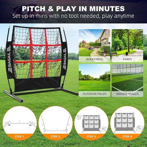 BAGAIL Baseball and Softball Pitching Net, 9 Pocket Pitching Net, Portable Pitching Target Net for Backyard with Carry Bag in Kuwait