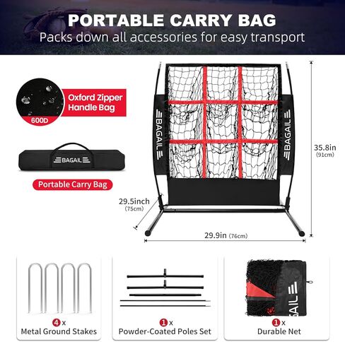 BAGAIL Baseball and Softball Pitching Net, 9 Pocket Pitching Net, Portable Pitching Target Net for Backyard with Carry Bag in Kuwait