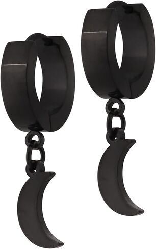 Sacina Black Crescent Moon Earrings - Gothic, Goth, Grunge & Emo Styles - Stainless Steel, No Gemstone in Saudi Arabia