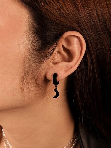 Sacina Black Crescent Moon Earrings - Gothic, Goth, Grunge & Emo Styles - Stainless Steel, No Gemstone in Saudi Arabia