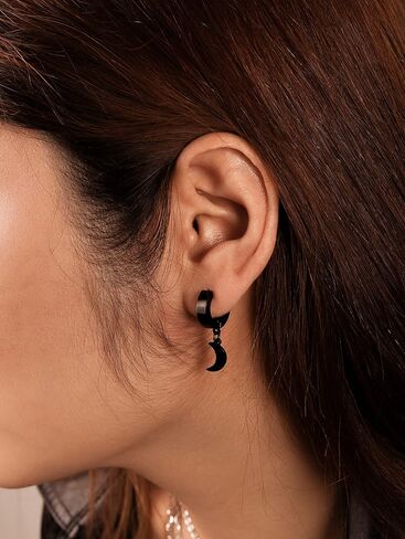 Sacina Black Crescent Moon Earrings - Gothic, Goth, Grunge & Emo Styles - Stainless Steel, No Gemstone in Saudi Arabia