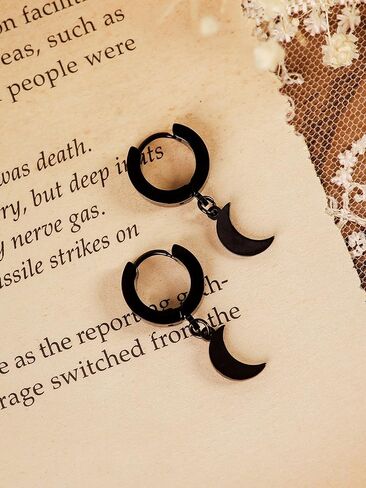 Sacina Black Crescent Moon Earrings - Gothic, Goth, Grunge & Emo Styles - Stainless Steel, No Gemstone in Saudi Arabia