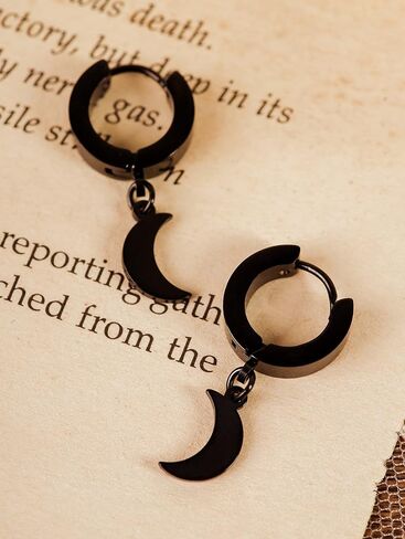 Sacina Black Crescent Moon Earrings - Gothic, Goth, Grunge & Emo Styles - Stainless Steel, No Gemstone in Saudi Arabia