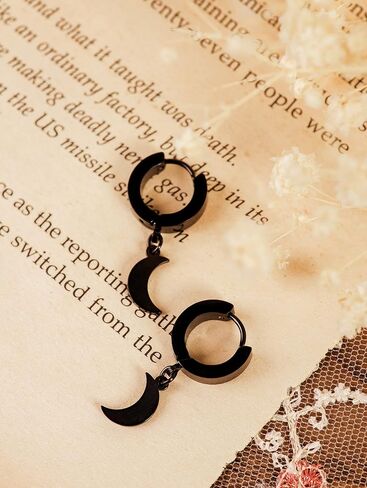 Sacina Black Crescent Moon Earrings - Gothic, Goth, Grunge & Emo Styles - Stainless Steel, No Gemstone in Saudi Arabia
