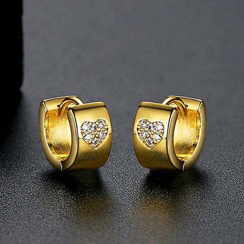 14K Gold Vintage Heart Clasp Earrings with Moissanite, Chunky Hoop Earrings for Women, Ideal for Everyday Wear in Saudi Arabia