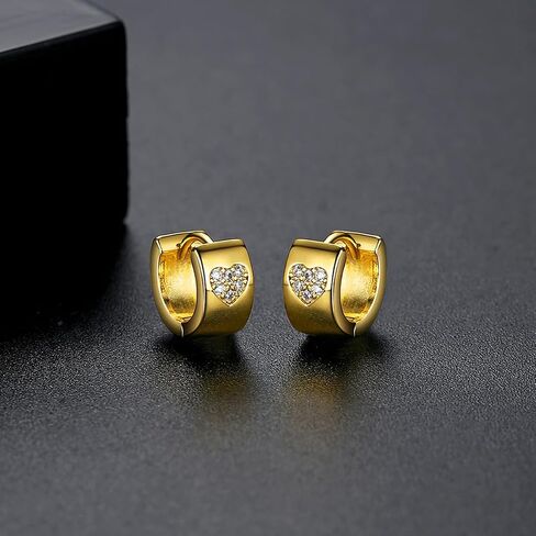 14K Gold Vintage Heart Clasp Earrings with Moissanite, Chunky Hoop Earrings for Women, Ideal for Everyday Wear in Saudi Arabia