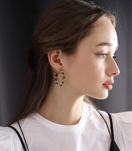 -18K Real Gold Plated Cubic Zirconia Hoop Earrings 925 Sterling Silver Post Large Round Prong Hoops for Women in Kuwait