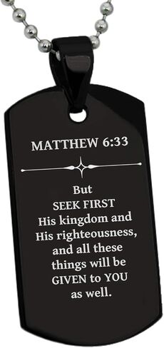 Stainless Steel Seek First Matthew 6:33 Dog Tag Pendant Necklace in Saudi Arabia