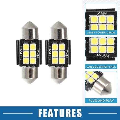 LED Map Light Dome Bulb Bright Light 31mm 3030 6SMD Car LED Light Bulb Plastic Aluminum White LED (Set of 8) in Saudi Arabia