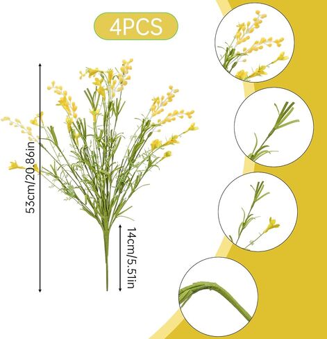 Yellow Forsythia Artificial Flowers, 4 Bundles 21inch Fake Forsythia Branches – Realistic Faux Spring Wildflower Stems for Home Decor, Wedding Centerpieces, and Farmhouse Display in Saudi Arabia