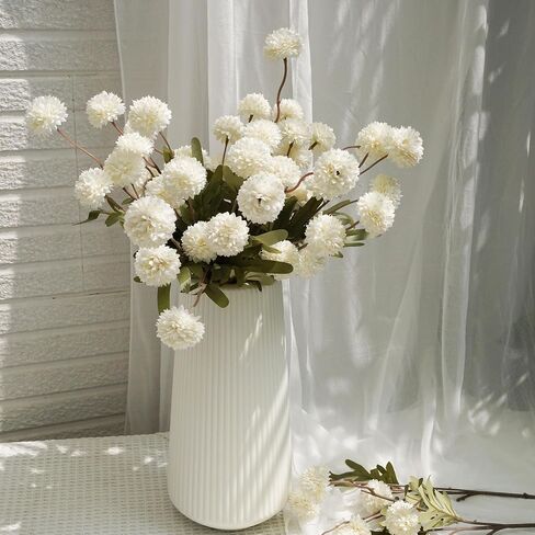 Faux Kiku Flower - White 12 Stems Faux Silk Mini Chrysanth with Stems Bulk Fake Wedding Filler Flowers Pompon Mum Artificial White Flower Ball for Floral Arrangements in Saudi Arabia