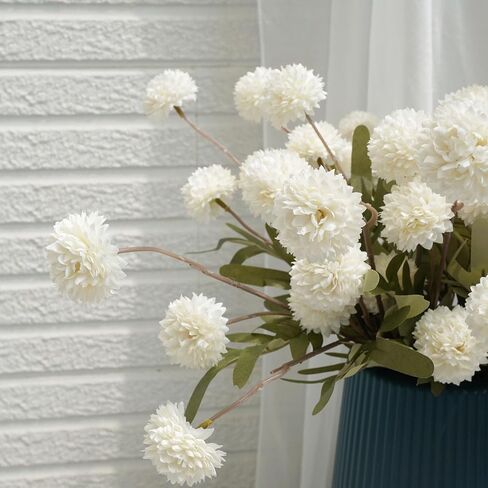 Faux Kiku Flower - White 12 Stems Faux Silk Mini Chrysanth with Stems Bulk Fake Wedding Filler Flowers Pompon Mum Artificial White Flower Ball for Floral Arrangements in Saudi Arabia