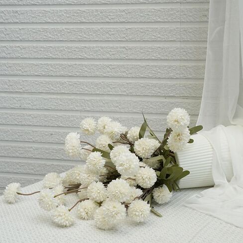 Faux Kiku Flower - White 12 Stems Faux Silk Mini Chrysanth with Stems Bulk Fake Wedding Filler Flowers Pompon Mum Artificial White Flower Ball for Floral Arrangements in Saudi Arabia