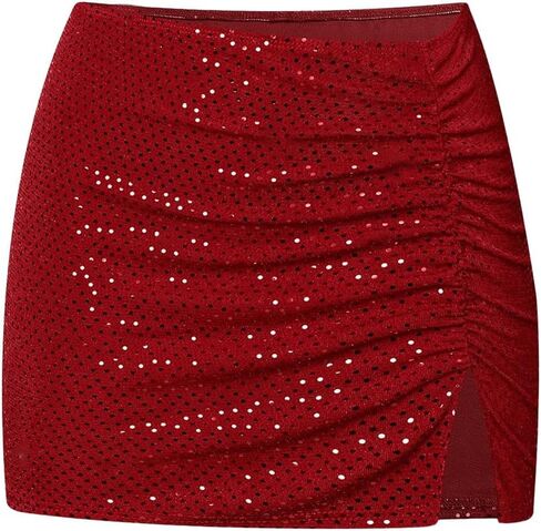 Soly Hux Women's Sequin Sparkly Skirt High Pherced Ruched Split Hem in Kuwait