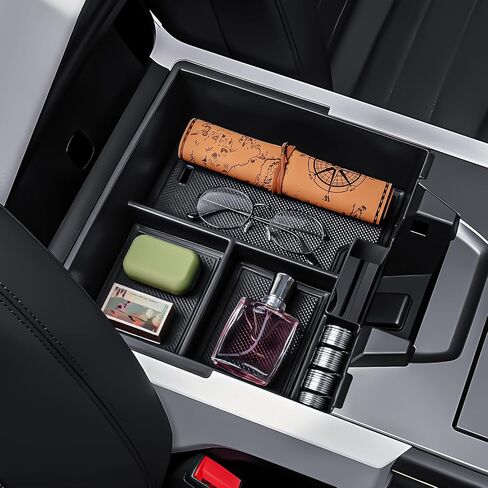 منظم وحدة التحكم المركزية المتوافقة مع 2022 2023 2024 2025 GMC Hummer EV إكسسوارات ، Hummer EV Pickup/SUV Middle Armrest Box Interior Debartment Insert Resert Tray Coin (Black) in Kuwait