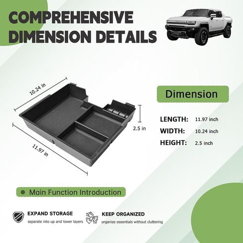 منظم وحدة التحكم المركزية المتوافقة مع 2022 2023 2024 2025 GMC Hummer EV إكسسوارات ، Hummer EV Pickup/SUV Middle Armrest Box Interior Debartment Insert Resert Tray Coin (Black) in Kuwait