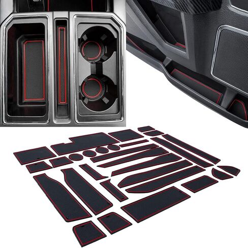 JDMCAR Liner Accessories Compatible with Ford F150 2015 2016 2017 2018 2019 2020 Premium Cup Holder, Center Console, and Door Pockets Rubber Inserts Kit (Bucket Super Crew) (Red Trim) in Saudi Arabia