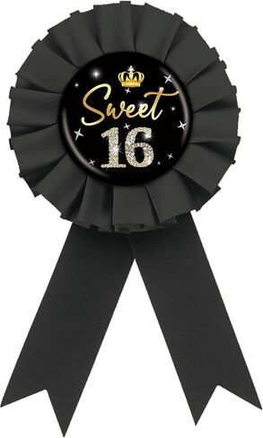 Black Sweet 16 Tinplate Badge, Happy 16th Birthday Button Pin, It's My 16th Birthday Rosette Badge Pin for Girl, Brooch Buttons for Sweet Sixteen Birthday Party in Saudi Arabia
