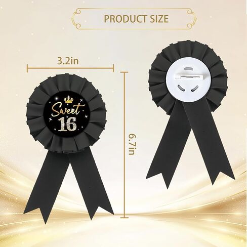 Black Sweet 16 Tinplate Badge, Happy 16th Birthday Button Pin, It's My 16th Birthday Rosette Badge Pin for Girl, Brooch Buttons for Sweet Sixteen Birthday Party in Saudi Arabia