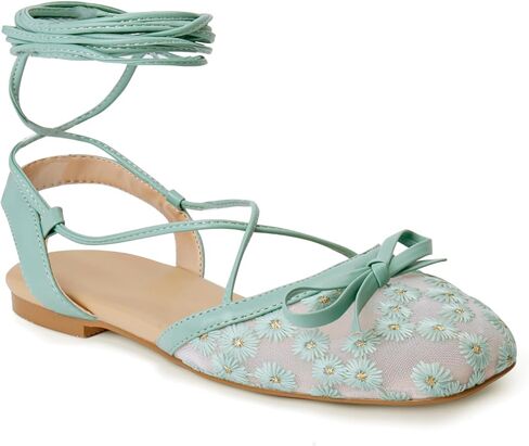 Woven Ballet Flats for Women Lace Up Closed Square Toe Summer Flats Shoes in Kuwait