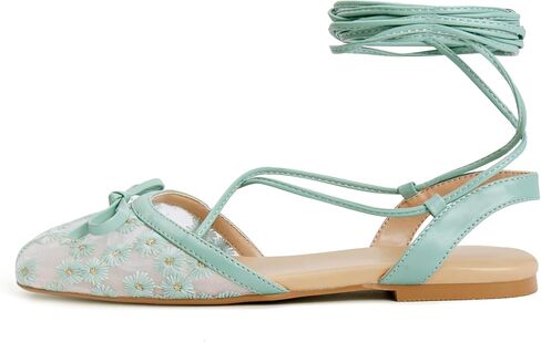 Woven Ballet Flats for Women Lace Up Closed Square Toe Summer Flats Shoes in Kuwait