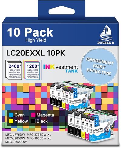 DOUBLE D Upgraded LC20E Compatible Replacement for Brother LC20E LC-20E XXL Ink Cartridges for Brother MFC-J985DW J775DW J5920DW J985DWXL Printer (2BK+2C+2M+2Y) 8 Pack-Updated Version in Kuwait