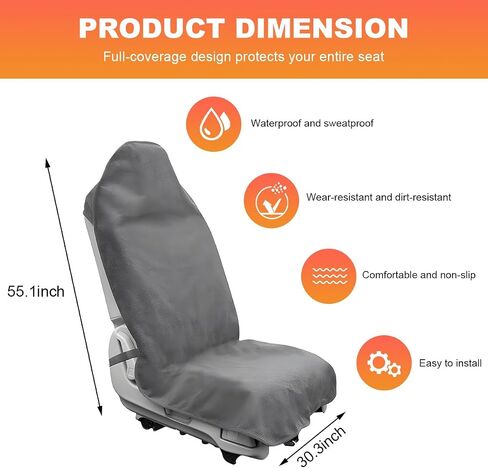 Waterproof Sweat Towel Car Seat Cover, Sweatproof Non-Slip Auto Seat Cover for Post Gym Workout, Running, Swimming, Beach, Universal Seat Protector for Car, SUV, Trucks, Sedan (Gray) in Saudi Arabia