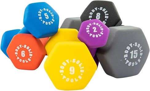 Body-Solid Tools (BSTND3PR) Neoprene Dumbbell for Weight and Aerobic Training, Pilates & Physical Therapy, Hand Weights Set for Women, Free Weights Hex End Dumbbells, Green, 3lbs. Pair in Kuwait
