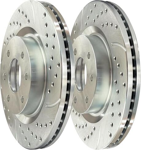 AutoShack Pair of 2 Front TurboGuard Coated Drilled Slotted Silver Brake Rotors Driver and Passenger Side Replacement for Suzuki Equator Nissan Xterra Pathfinder 2005-2024 Frontier V6 4WD PR41414DSCPR in Saudi Arabia