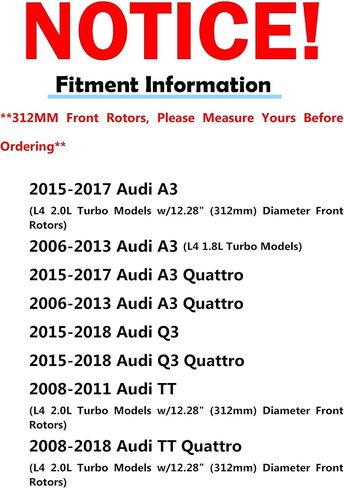 Detroit Axle - دوارات الفرامل الأمامية لـ Audi A3 Q3 TT Quattro Volkswagen Beetle CC Golf Gti Jetta Passat Tiguan استبدال حفر ومزخرف بالقرص المقطوع: 12.28 "بوصة دوار in Kuwait