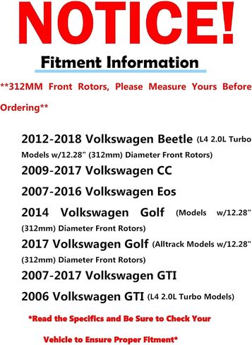 Detroit Axle - دوارات الفرامل الأمامية لـ Audi A3 Q3 TT Quattro Volkswagen Beetle CC Golf Gti Jetta Passat Tiguan استبدال حفر ومزخرف بالقرص المقطوع: 12.28 "بوصة دوار in Kuwait
