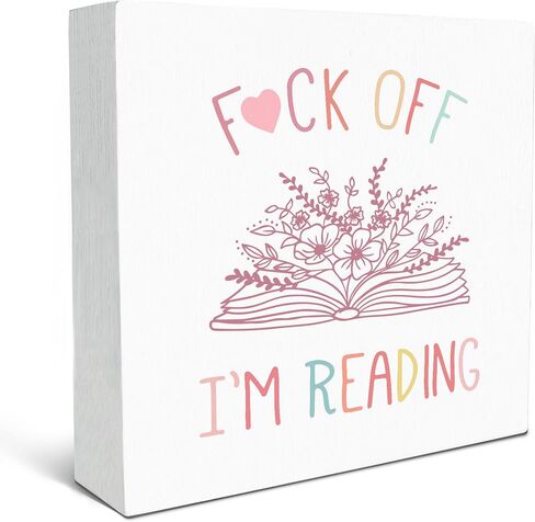 SRADMO I'm Reading Minimalist Floral Book Wood Box Sign Desk Decor, Inspirational Reading Wooden Block Box Sign Decoration For Home Reading Room Library Shelf Table Decor in Saudi Arabia