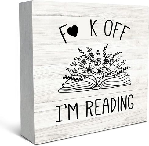 SRADMO I'm Reading Minimalist Floral Book Wood Box Sign Desk Decor, Inspirational Reading Wooden Block Box Sign Decoration For Home Reading Room Library Shelf Table Decor in Saudi Arabia