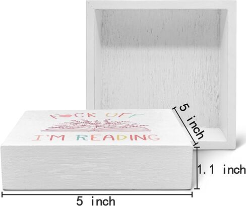 SRADMO I'm Reading Minimalist Floral Book Wood Box Sign Desk Decor, Inspirational Reading Wooden Block Box Sign Decoration For Home Reading Room Library Shelf Table Decor in Saudi Arabia