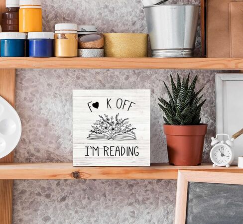SRADMO I'm Reading Minimalist Floral Book Wood Box Sign Desk Decor, Inspirational Reading Wooden Block Box Sign Decoration For Home Reading Room Library Shelf Table Decor in Saudi Arabia