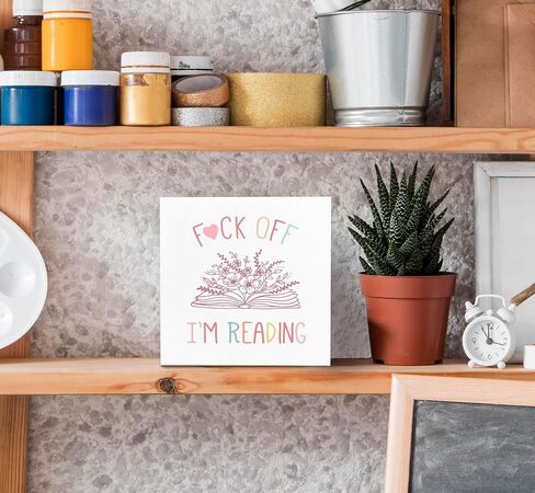 SRADMO I'm Reading Minimalist Floral Book Wood Box Sign Desk Decor, Inspirational Reading Wooden Block Box Sign Decoration For Home Reading Room Library Shelf Table Decor in Saudi Arabia