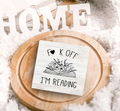 SRADMO I'm Reading Minimalist Floral Book Wood Box Sign Desk Decor, Inspirational Reading Wooden Block Box Sign Decoration For Home Reading Room Library Shelf Table Decor in Saudi Arabia