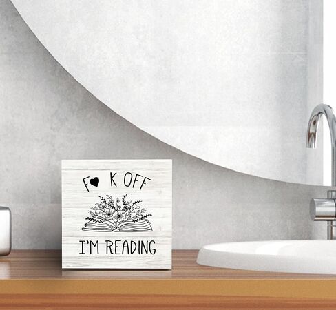 SRADMO I'm Reading Minimalist Floral Book Wood Box Sign Desk Decor, Inspirational Reading Wooden Block Box Sign Decoration For Home Reading Room Library Shelf Table Decor in Saudi Arabia