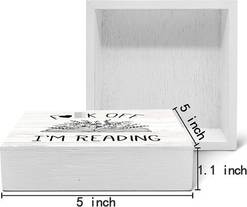 SRADMO I'm Reading Minimalist Floral Book Wood Box Sign Desk Decor, Inspirational Reading Wooden Block Box Sign Decoration For Home Reading Room Library Shelf Table Decor in Saudi Arabia