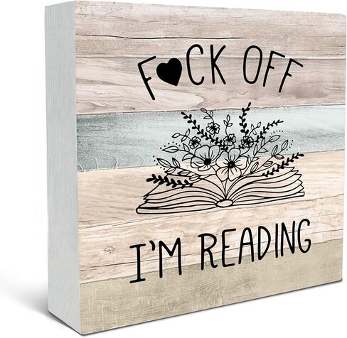 SRADMO I'm Reading Minimalist Floral Book Wood Box Sign Desk Decor, Inspirational Reading Wooden Block Box Sign Decoration For Home Reading Room Library Shelf Table Decor in Saudi Arabia