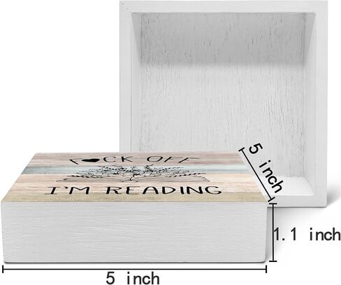 SRADMO I'm Reading Minimalist Floral Book Wood Box Sign Desk Decor, Inspirational Reading Wooden Block Box Sign Decoration For Home Reading Room Library Shelf Table Decor in Saudi Arabia