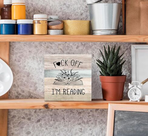 SRADMO I'm Reading Minimalist Floral Book Wood Box Sign Desk Decor, Inspirational Reading Wooden Block Box Sign Decoration For Home Reading Room Library Shelf Table Decor in Saudi Arabia