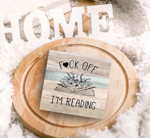SRADMO I'm Reading Minimalist Floral Book Wood Box Sign Desk Decor, Inspirational Reading Wooden Block Box Sign Decoration For Home Reading Room Library Shelf Table Decor in Saudi Arabia