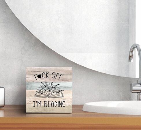 SRADMO I'm Reading Minimalist Floral Book Wood Box Sign Desk Decor, Inspirational Reading Wooden Block Box Sign Decoration For Home Reading Room Library Shelf Table Decor in Saudi Arabia